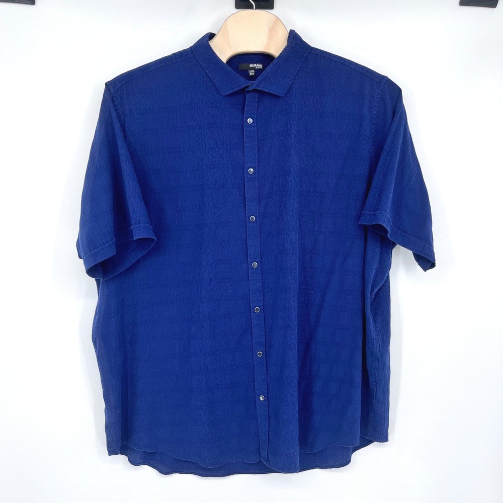 Murano Button Down Shirt Men 2XT Blue‎ Slim Fit Textured Resortwear Vacation